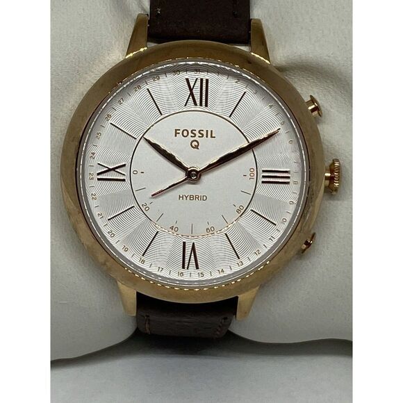 Fossil FTW5030 Women's Brown Leather Analog White Dial Hybrid Smartwatch CM442 - Picture 1 of 11